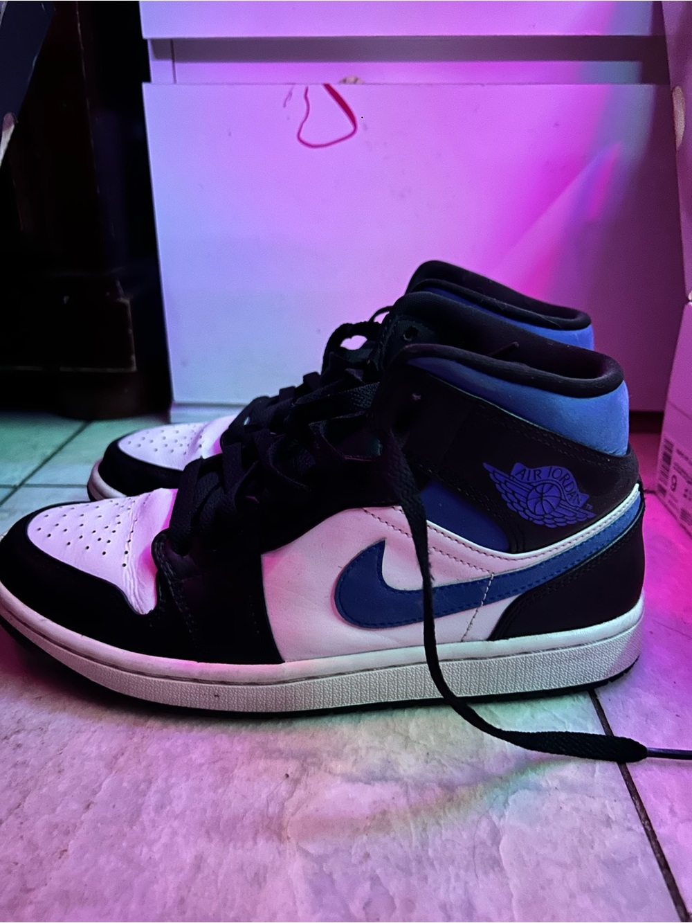 Nike Air Jordan 1 Mid White, Black & Blue